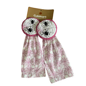 Cuisinart Pink Halloween Spider Web Print Set of 2 Hanging Kitchen Towel